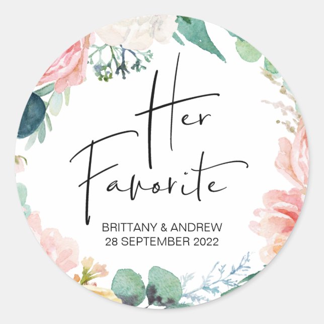 Wedding Favor Her Favorite Treat Box Cute Classic Round Sticker (Front)