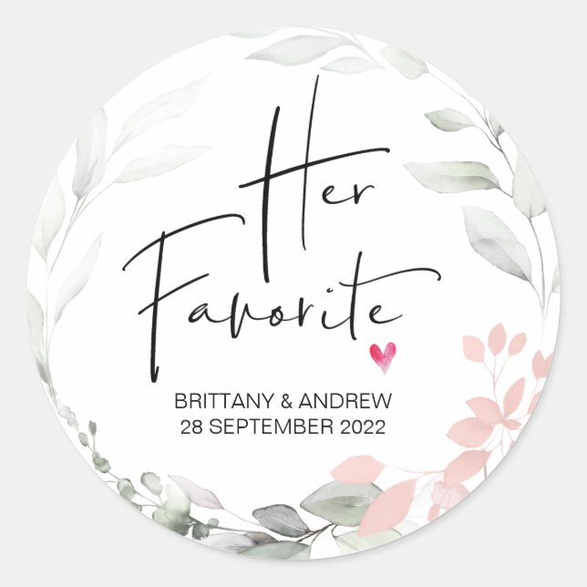 Wedding Favor Her Favorite Treat Box Cute Classic Round Sticker (Front)