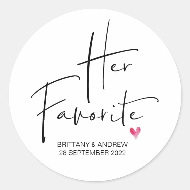 Wedding Favor Her Favorite Treat Box Cute Classic Round Sticker (Front)