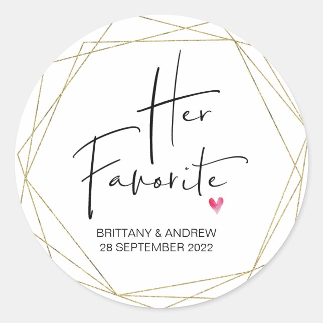 Wedding Favor Her Favorite Treat Box Cute Classic Round Sticker (Front)