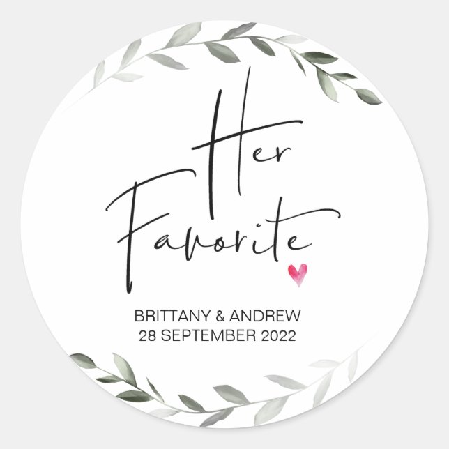 Wedding Favor Her Favorite Treat Box Cute Classic Round Sticker (Front)