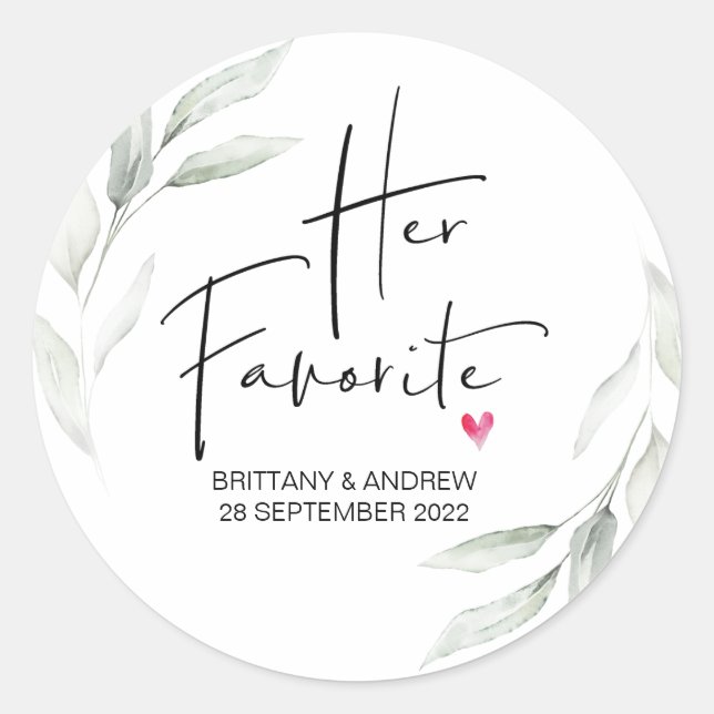 Wedding Favor Her Favorite Treat Box Cute Classic Round Sticker (Front)