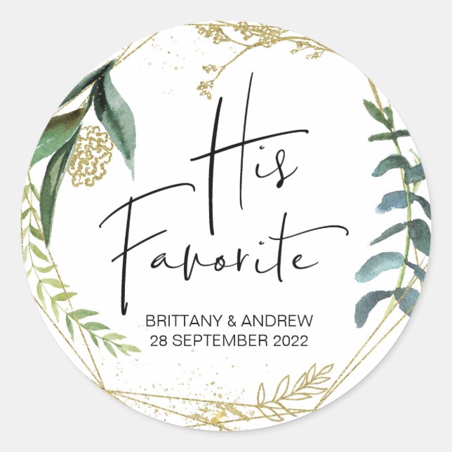 Wedding Favor His Favorite Treat Box Cute Classic Round Sticker (Front)