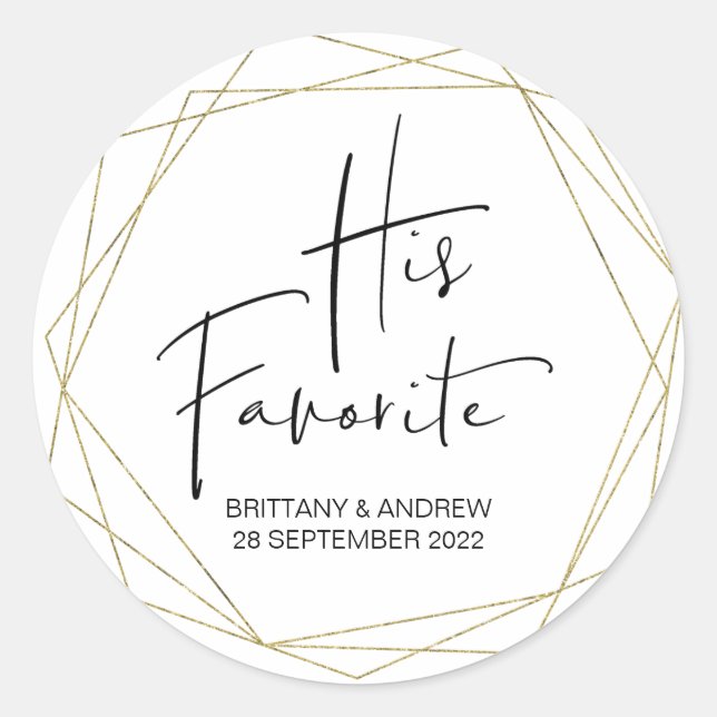 Wedding Favor His Favorite Treat Box Cute Classic Round Sticker (Front)