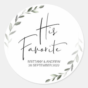 Wedding Favor His Favorite Treat Box Cute Classic Round Sticker