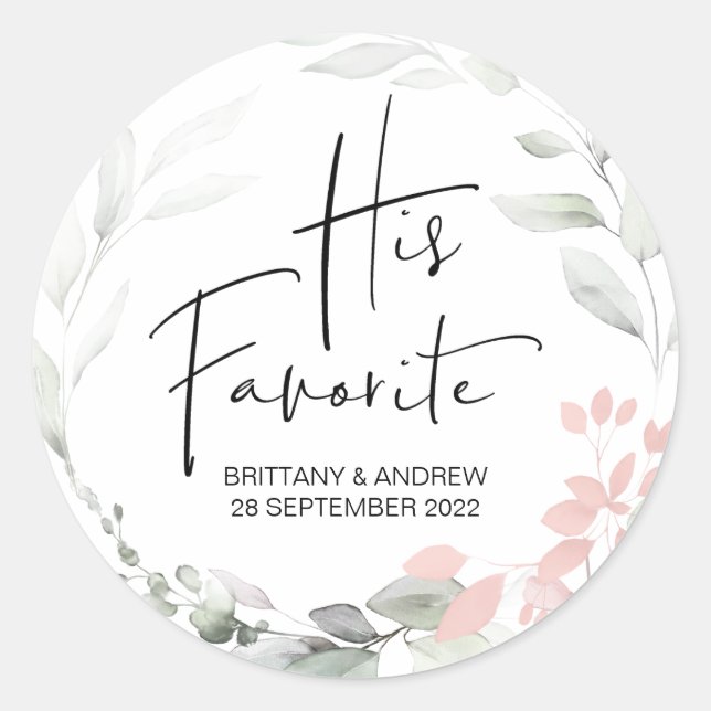 Wedding Favor His Favorite Treat Box Cute Classic Round Sticker (Front)