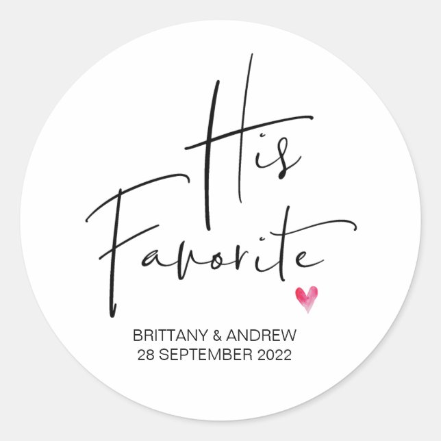 Wedding Favor His Favorite Treat Box Cute Classic Round Sticker (Front)