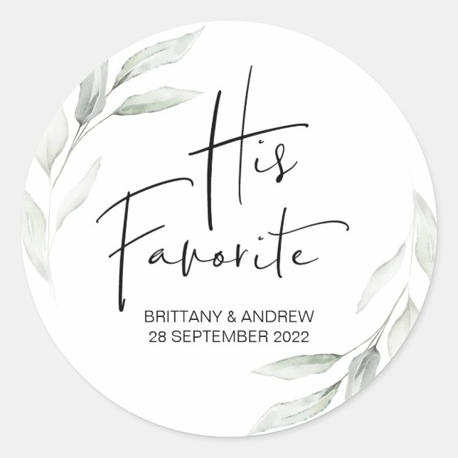 Wedding Favor His Favorite Treat Box Cute Classic Round Sticker (Front)