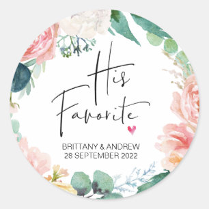 Wedding Favor His Favorite Treat Box Floral Classic Round Sticker