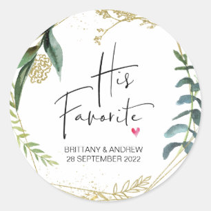 Wedding Favor His Favorite Treat Box Green Classic Round Sticker