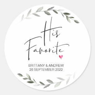 Wedding Favor His Favorite Treat Box Green Classic Round Sticker