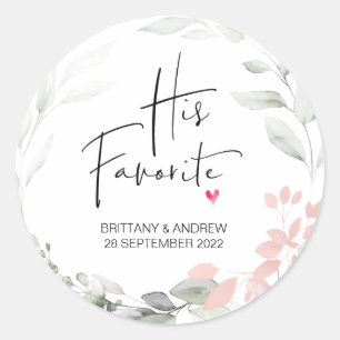 Wedding Favor His Favorite Treat Box Pink Classic Round Sticker