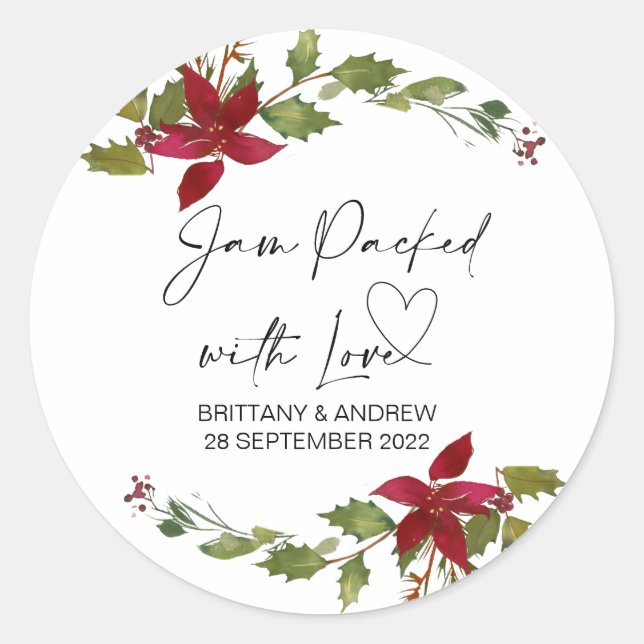 Wedding Favor Jam Packed With Love Christmas Classic Round Sticker (Front)