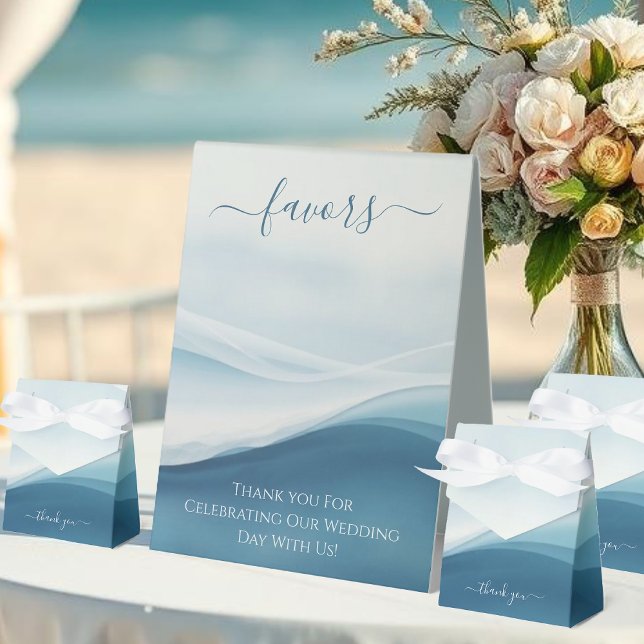 Wedding Favor Sign-Serene Blue Abstract (Wedding Favor Sign-Serene Blue Abstract Table Tent )
