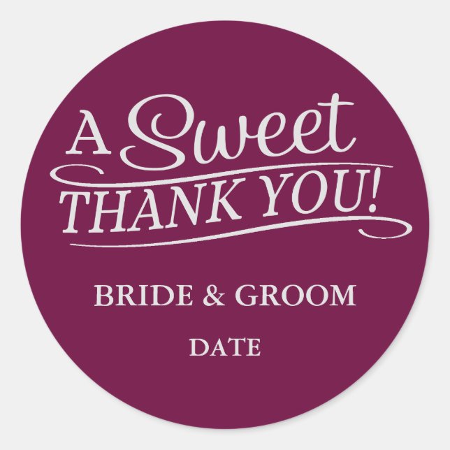 WEDDING FAVOR STICKER Sweet Thank You. (Front)