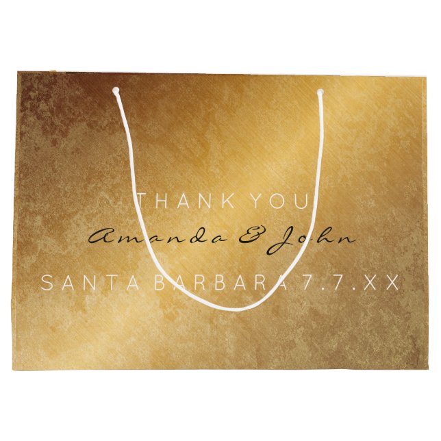 Wedding Favor Thank You Anniversary Gold Grungy Large Gift Bag (Back)