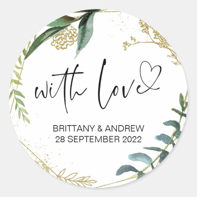 Wedding Favor Treat Bag Jam With Love Eucalyptus Classic Round Sticker (Front)