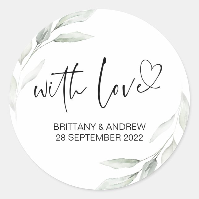 Wedding Favor Treat Bag Jam With Love Eucalyptus Classic Round Sticker (Front)