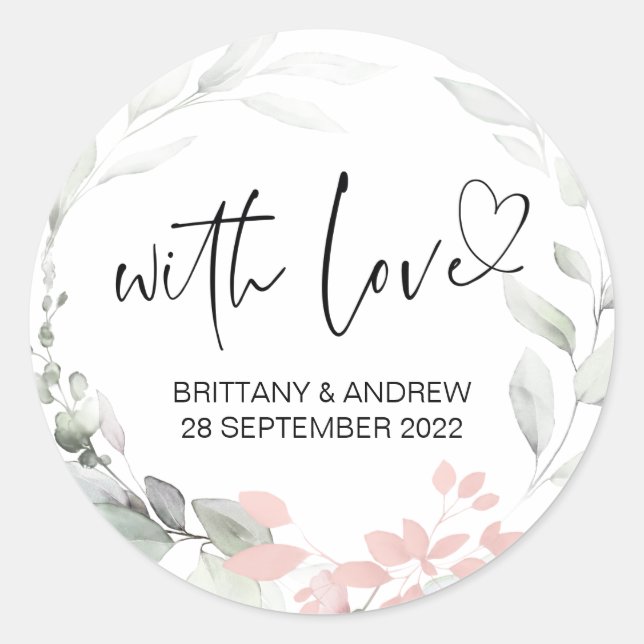 Wedding Favor Treat Bag Jam With Love pink floral Classic Round Sticker (Front)