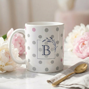 Wedding Favors   Monogram Pink & Grey Polka Dot Coffee Mug