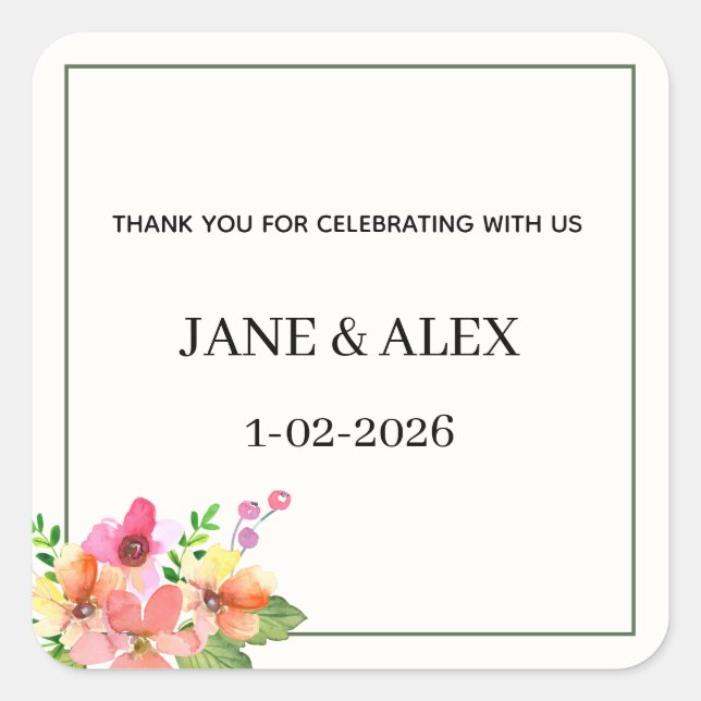 WEDDING FAVORS, PERSONALISED WEDDING FAVORS SQUARE STICKER (Front)