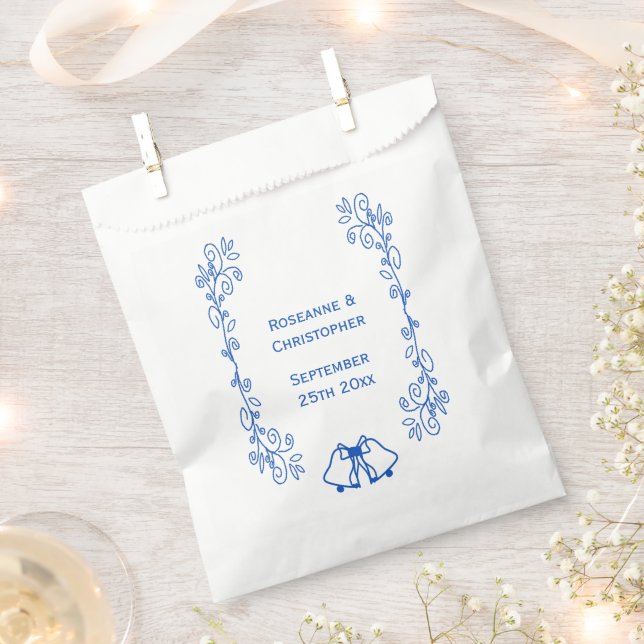 Wedding Favour Bag Blue Sapphire Bells Scrollwork (Clipped)