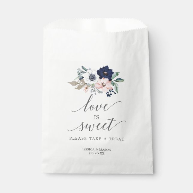 Wedding Favour Bag Love is Sweet Navy Blooms (Front)
