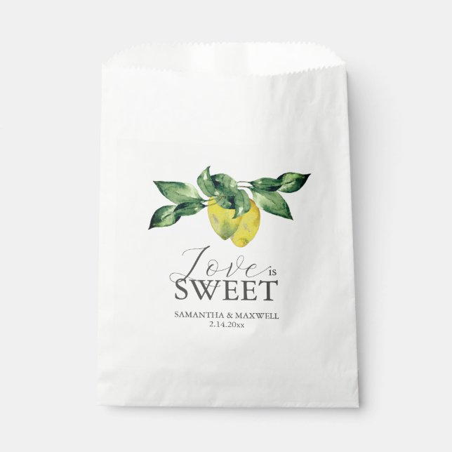 Wedding Favour Bags Love Is Sweet Lemons & Leaves (Front)