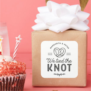Wedding Favour Bags  Pretzel Bags We Tied The Knot Square Sticker