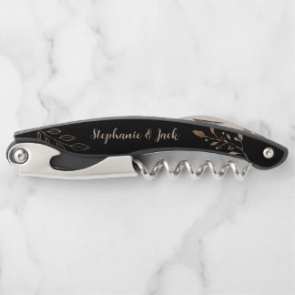 Wedding Favour - Black & Gold Minimalist Corkscrew