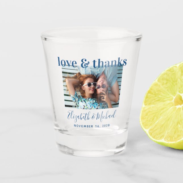 Wedding Favour Blue Love Thanks Photo Custom Shot  Shot Glass (Front)