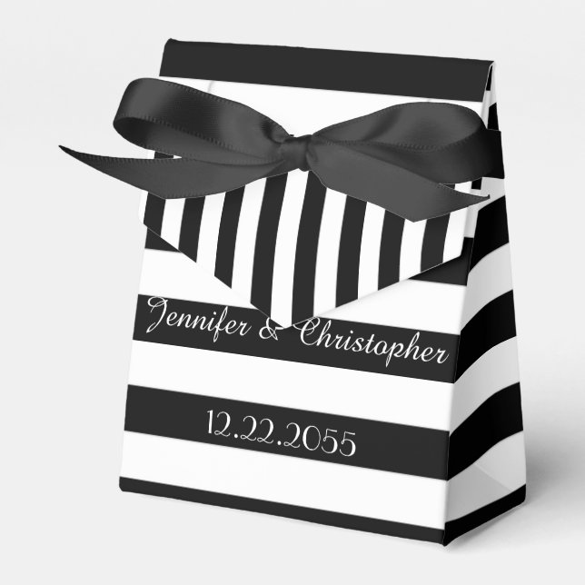 Wedding Favour Box, Black & White Stripes Favour Box (Front Side)