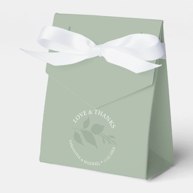 Wedding Favour Box Classy Dusty Green Leaves (Front Side)