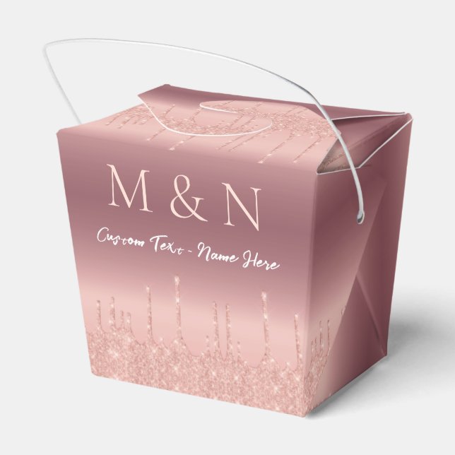 Wedding Favour Box Rose Blush Sparkle Text Name (Back Side)