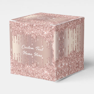 Wedding Favour Box Rose Gold Glitter Custom Text