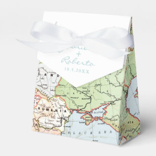 Wedding Favour Box Vintage Map Travel Theme