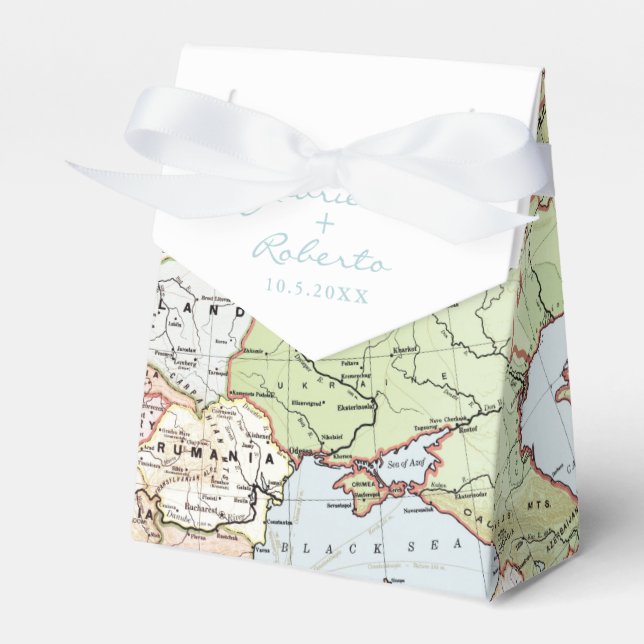 Wedding Favour Box Vintage Map Travel Theme (Front Side)