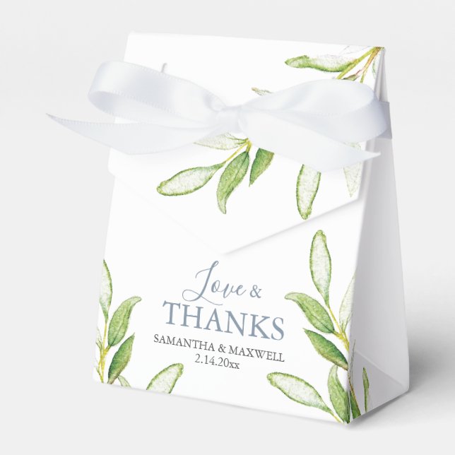 Wedding Favour Boxes Watercolor Greenery (Front Side)