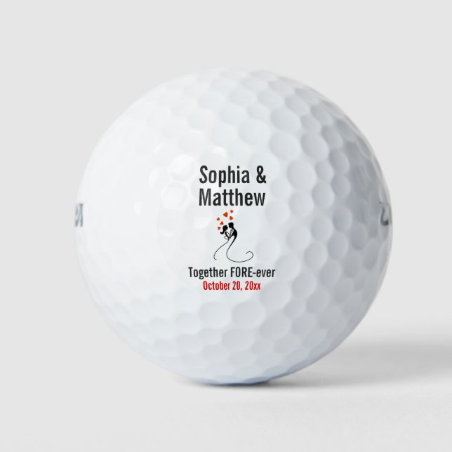 Wedding Favour Bride Groom Cute Couple Silhouette Golf Balls (Front)