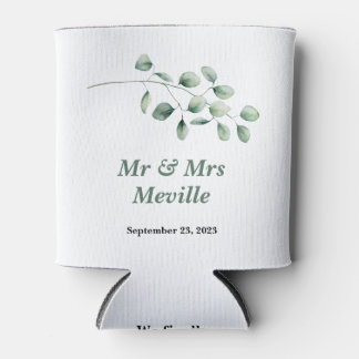 Wedding favour can cooler modern eucalyptus style