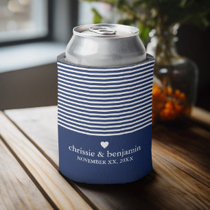 Wedding Favour Custom Bride Groom Date Stripe Can Cooler
