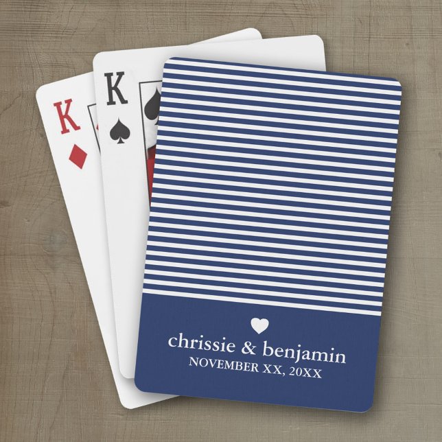 Wedding Favour Custom Bride Groom Date Stripe Playing Cards (Wedding and Anniversary Playing Cards - Personalize with your information)