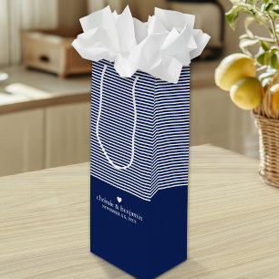 Wedding Favour Custom Bride Groom Date Stripe Wine Gift Bag