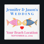 Wedding Favour Fish Beach Tropical Destination Magnet<br><div class="desc">Are you having a tropical destination wedding or maybe you're getting married at an aquarium? This cute custom fish magnet will make a perfect wedding favour for your guests, or just order a few for souvenirs for yourself and your bridal party! Personalise with the names, date, and beach location of...</div>