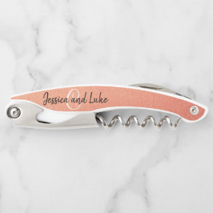 Wedding Favour Gift Elegant Rose Gold Monogram Corkscrew