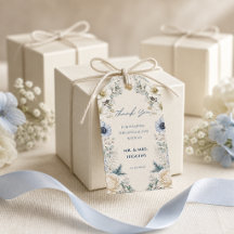 Wedding Favour Gift Tags | Blue Ivory Winter Flora
