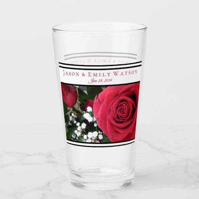 Wedding Favour Glass Red Roses (Front)