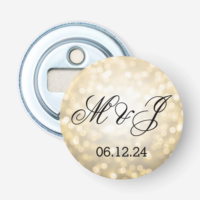 Wedding Favour Gold Glitter Lights Bottle Opener (Front)