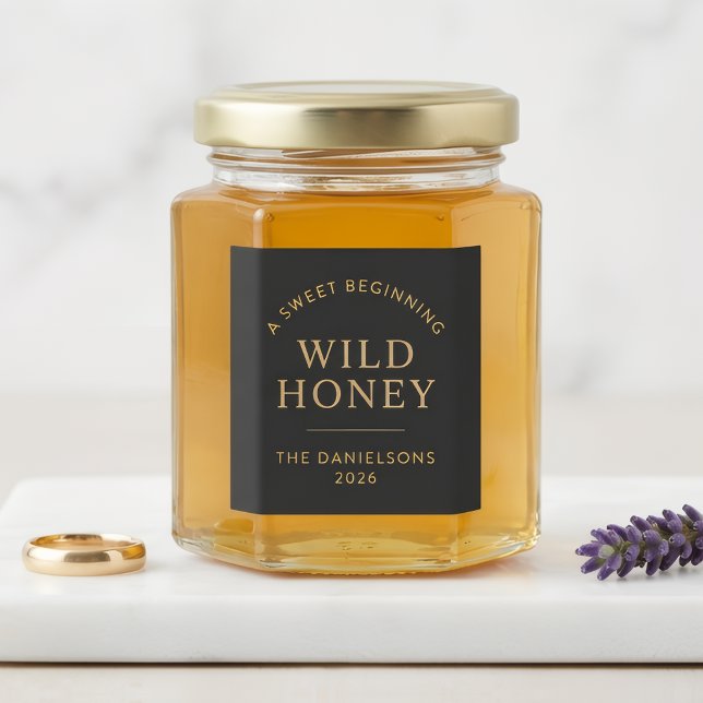 Wedding Favour Honey Jar Bee Themed Gold & Black Square Sticker (Creator Uploaded)