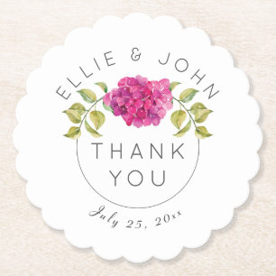 Wedding Favour Hot Pink Hydrangea Paper Coaster